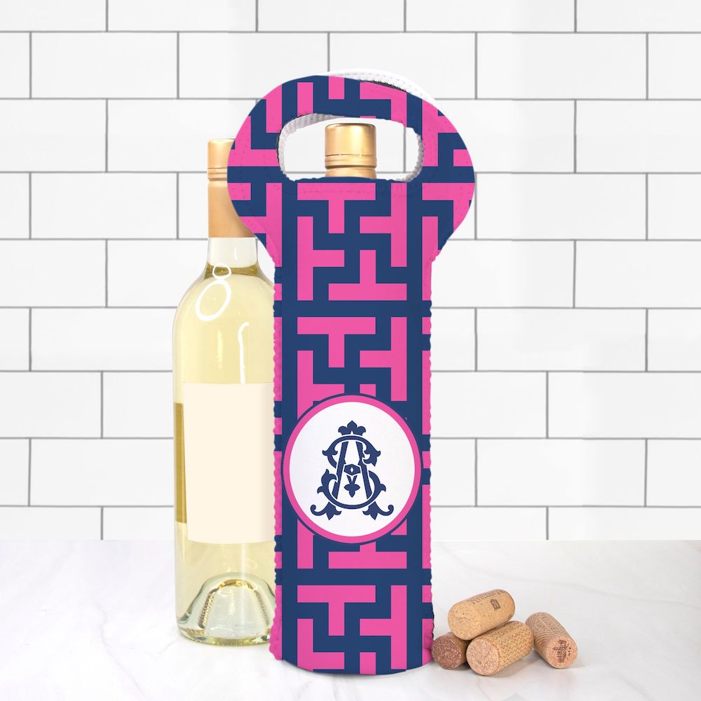 Pink & Navy Graphic Tile Wine Tote