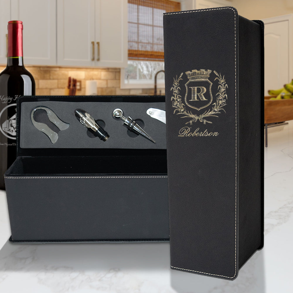 Engraved Black Wine Box Set