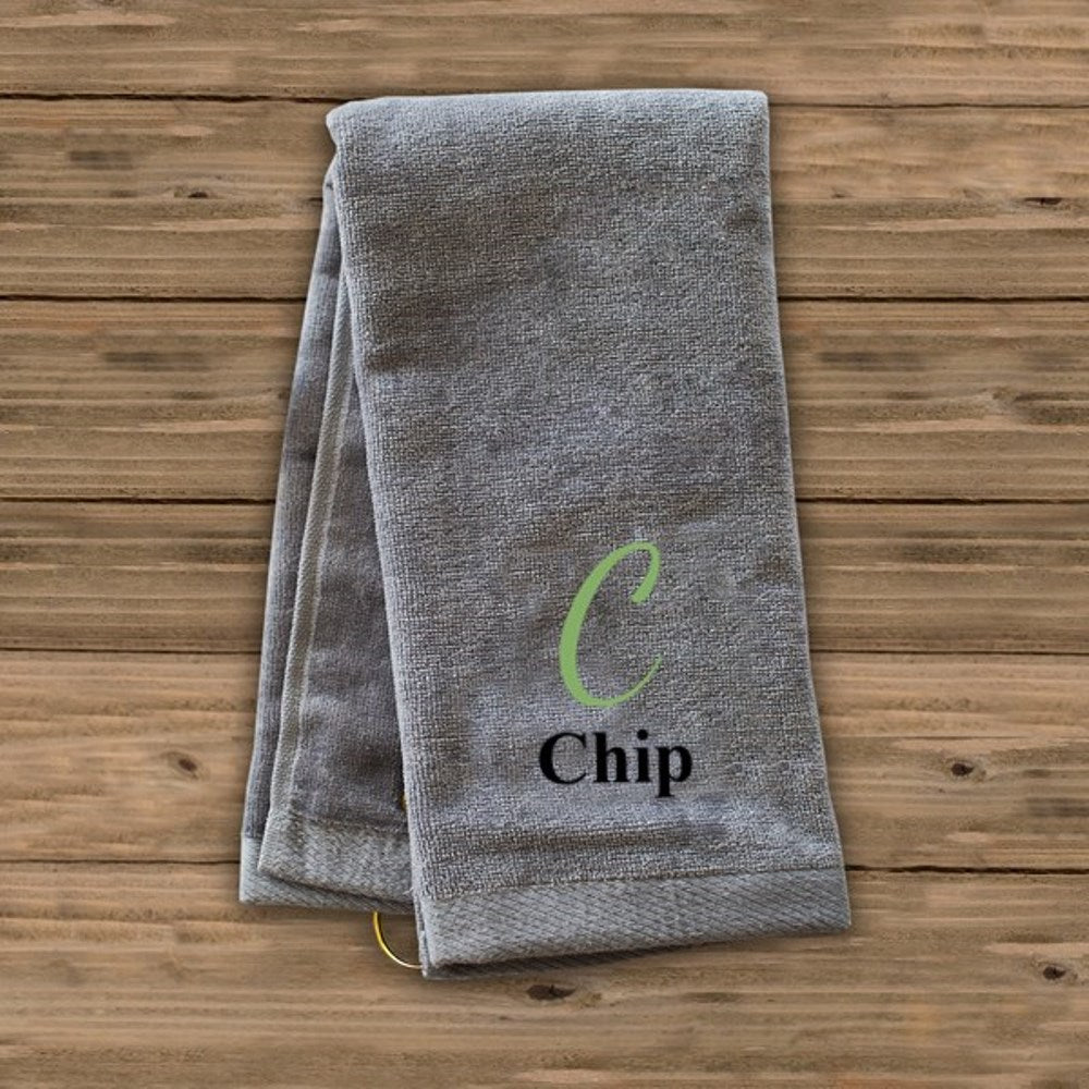 Personalized Gray Initial & Name Golf Towel