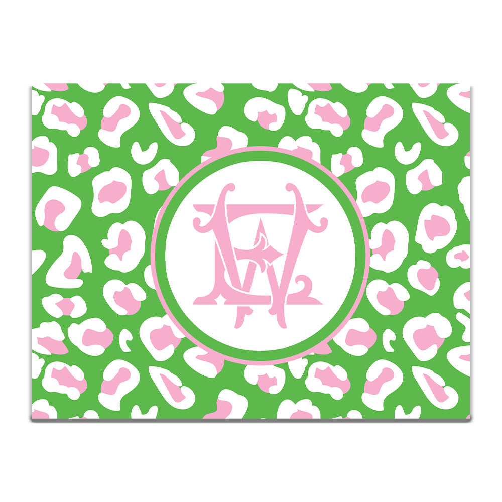 Green & Pink Leopard Note Cards