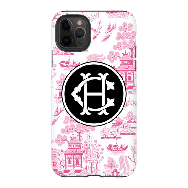 Reverse Pink Chinoiserie Phone Case - Choose Accent Color
