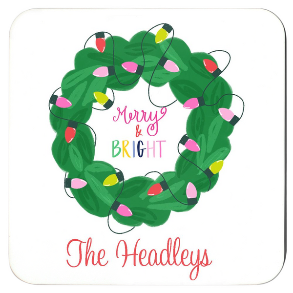 Christmas Lights Wreath Coaster Set