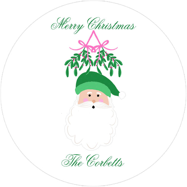 Mistletoe Santa Round Stickers