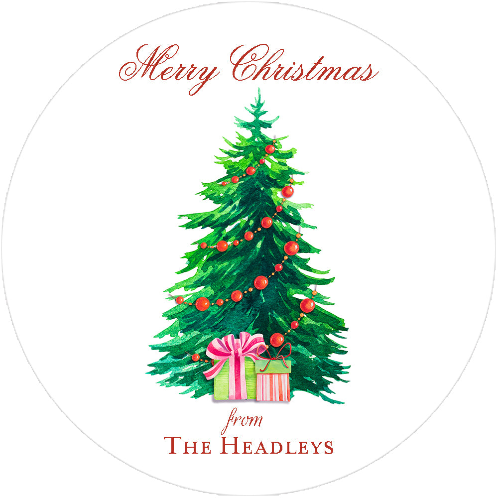 Holiday Christmas Tree Round Stickers