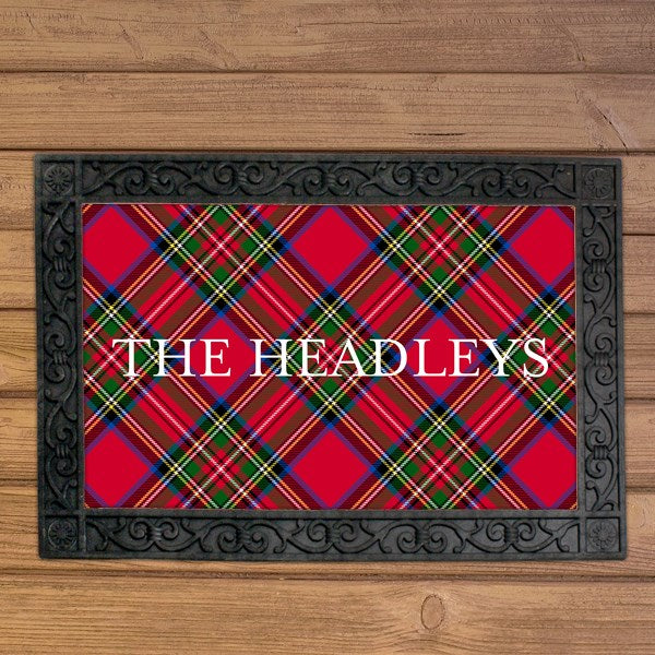 Red Christmas Plaid Door Mat