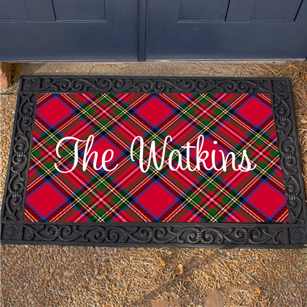 Red Christmas Plaid Door Mat