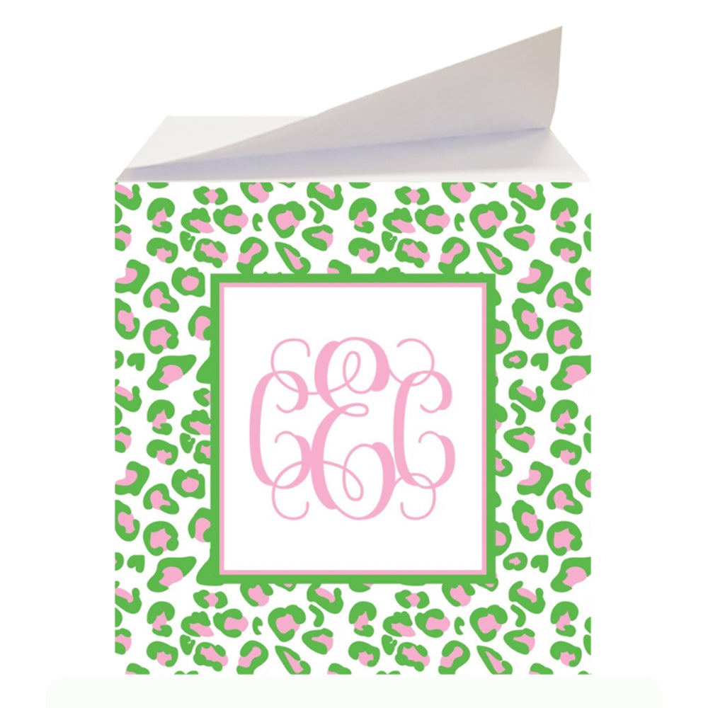 Green & Pink Leopard Sticky Memo Note Cube