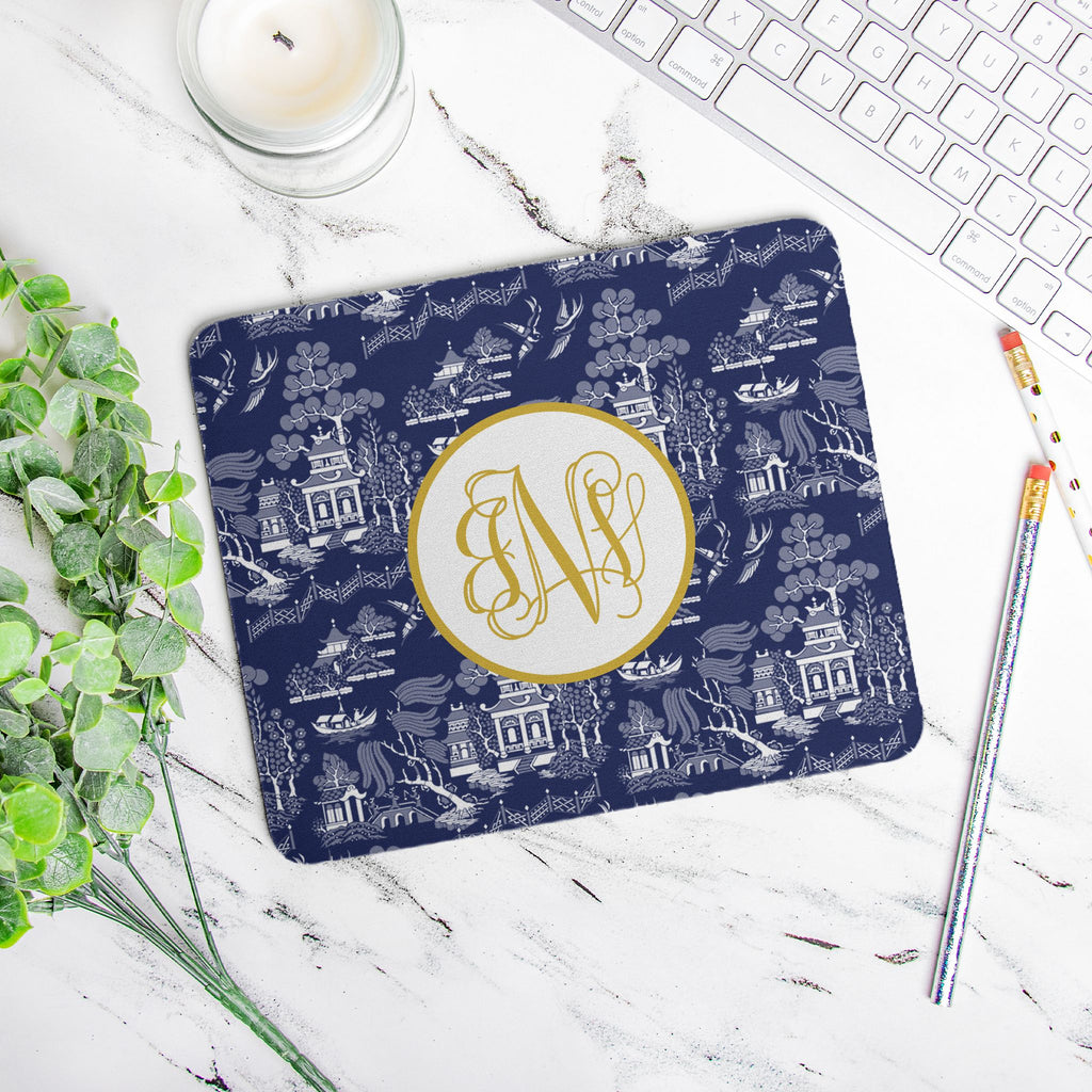 Navy Chinoiserie Mouse Pad