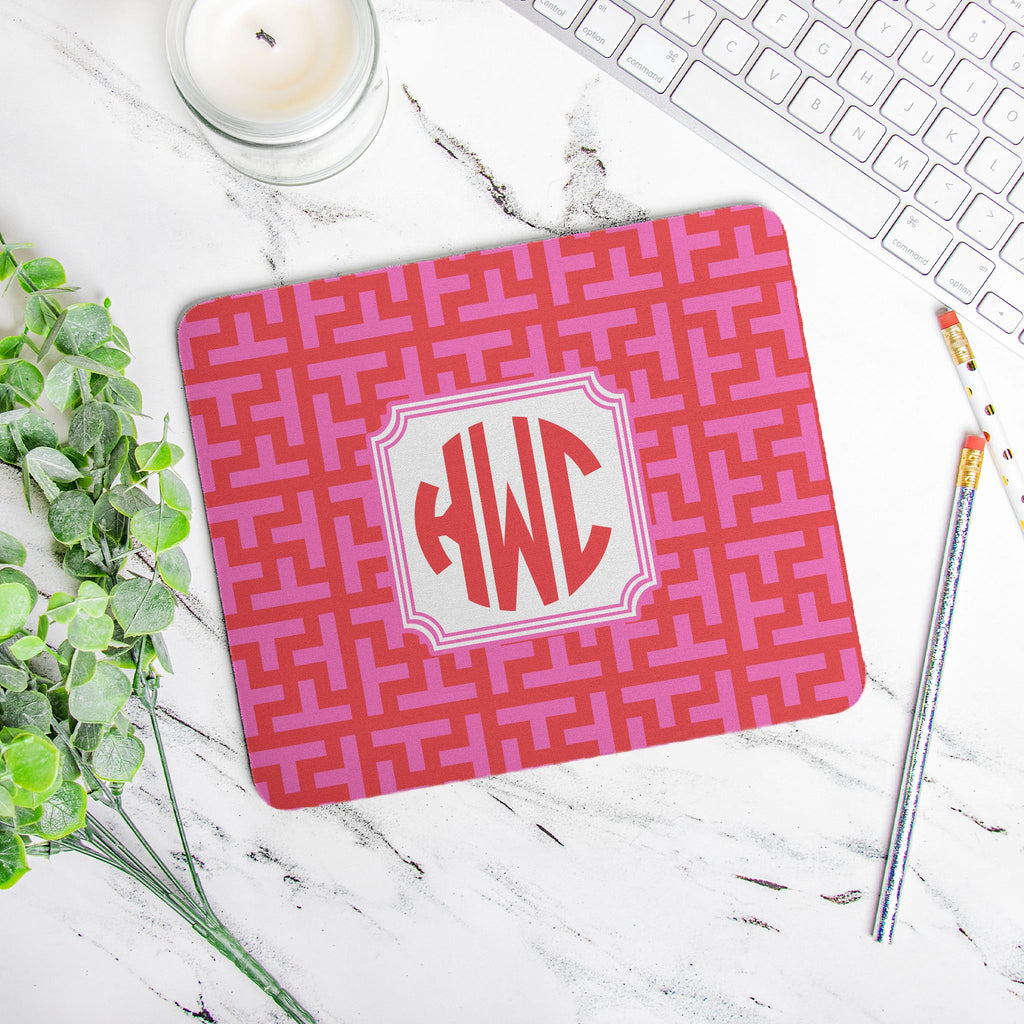 Red & Pink Graphic Tile Mouse Pad