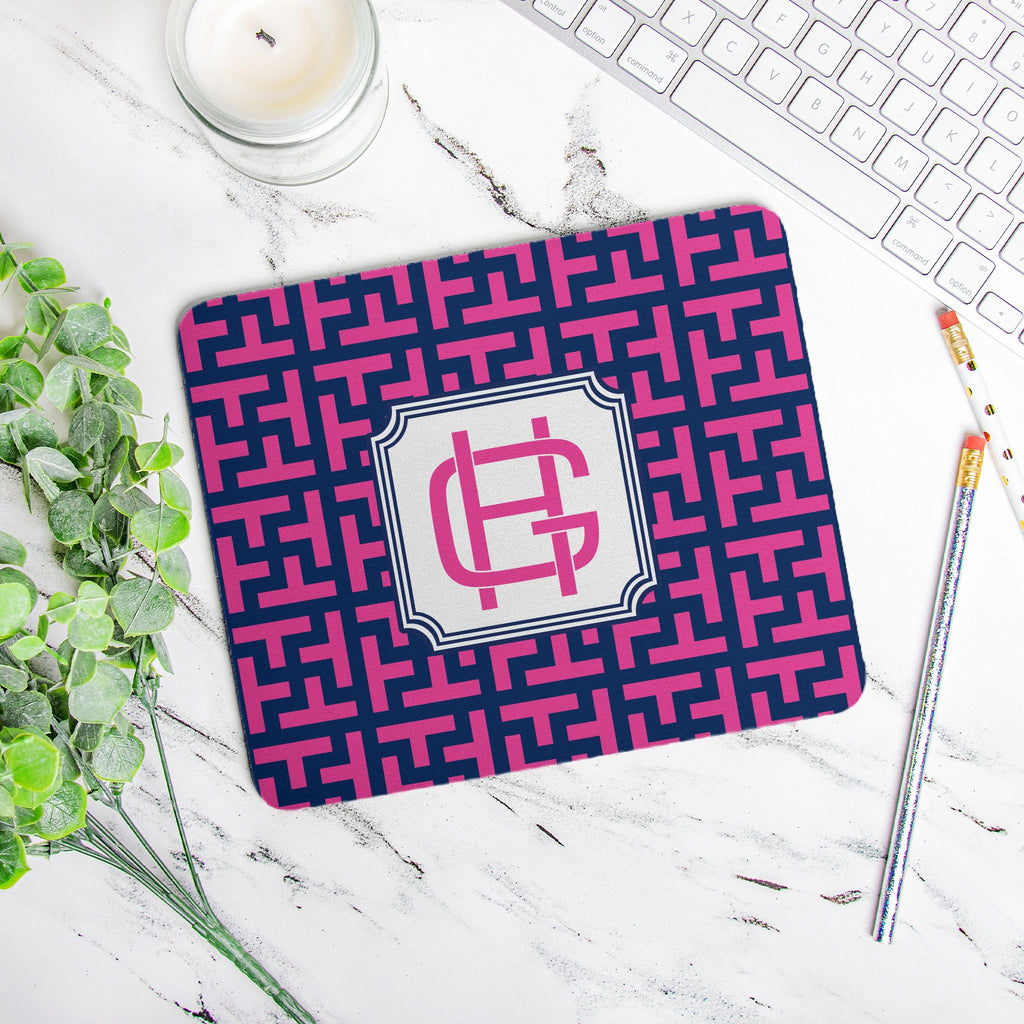 Pink & Navy Graphic Tile Mouse Pad