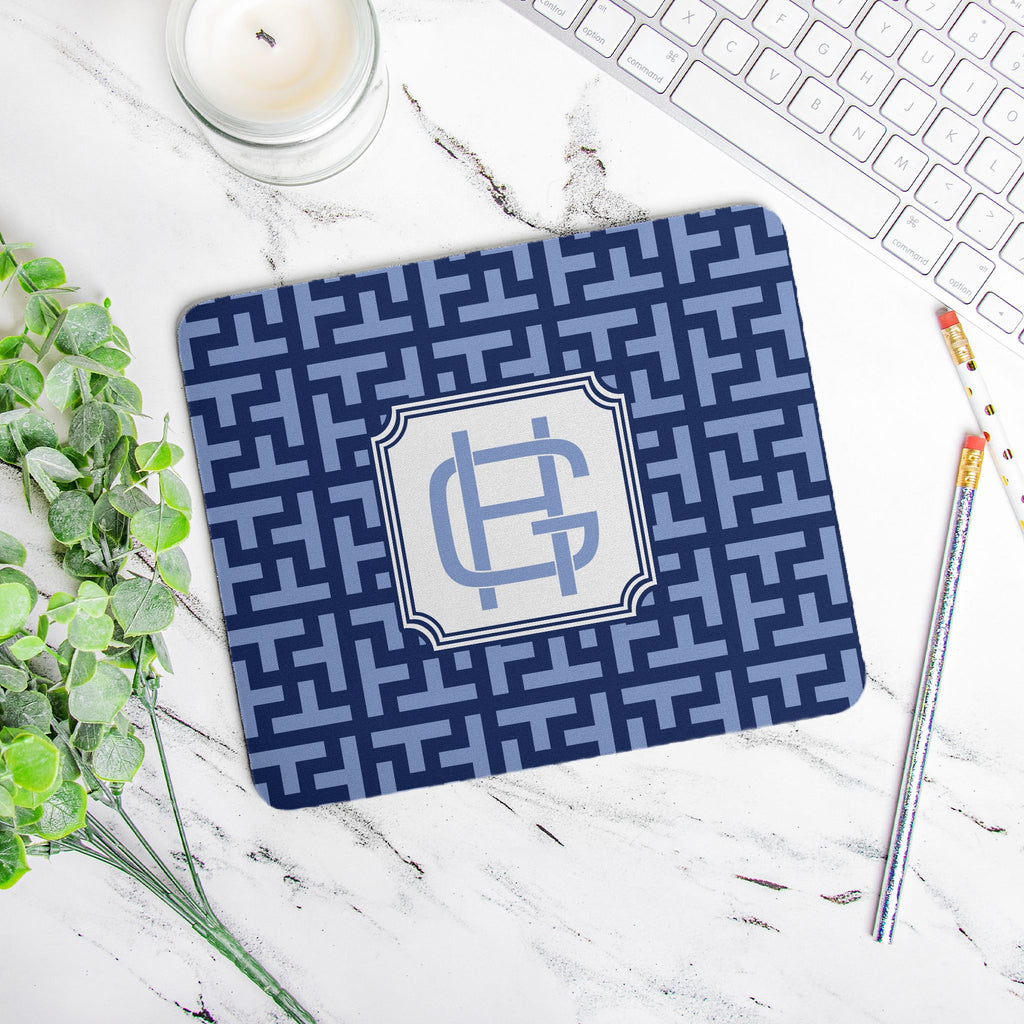 Cornflower & Navy Graphic Tile Mouse Pad