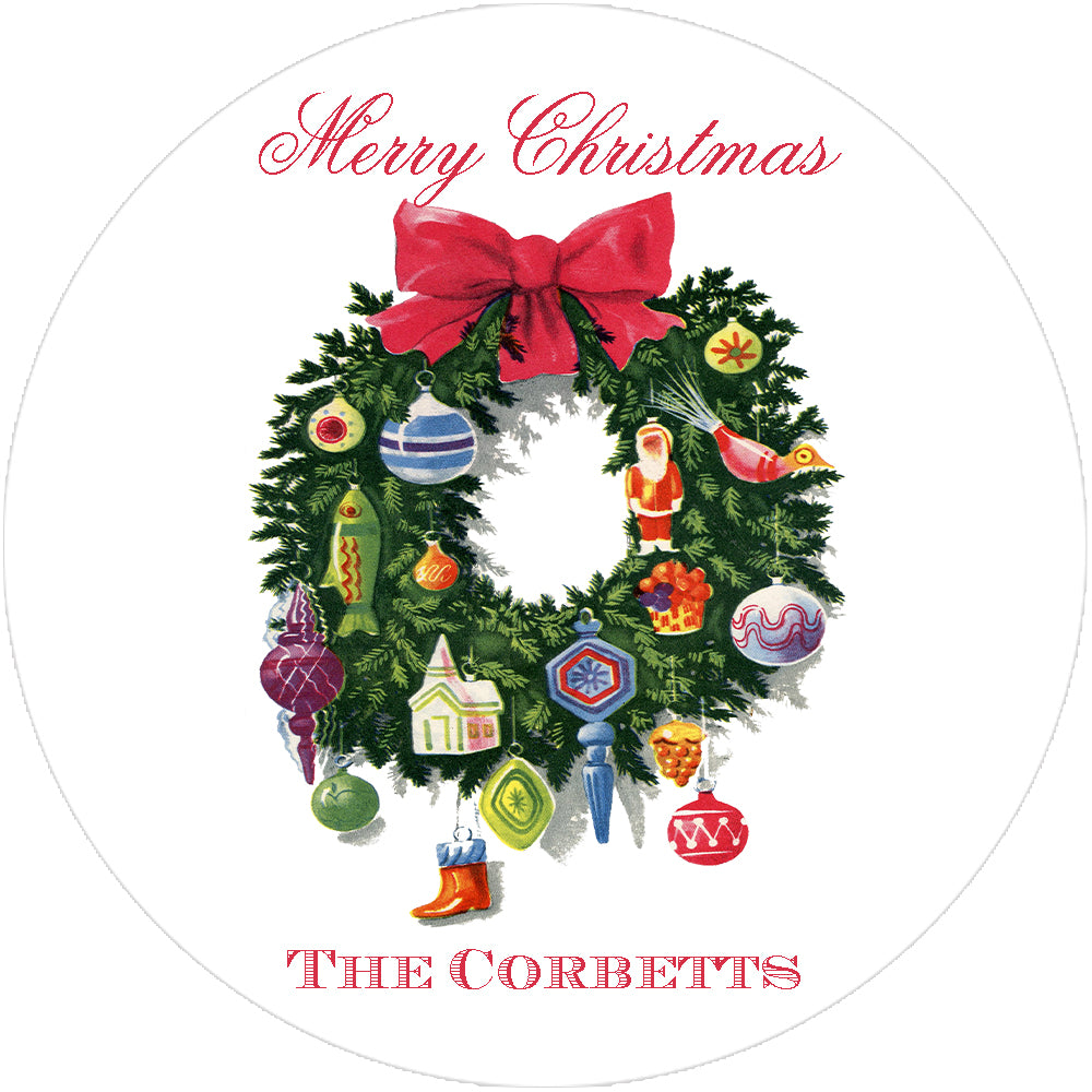 Holiday Ornament Wreath Round Stickers