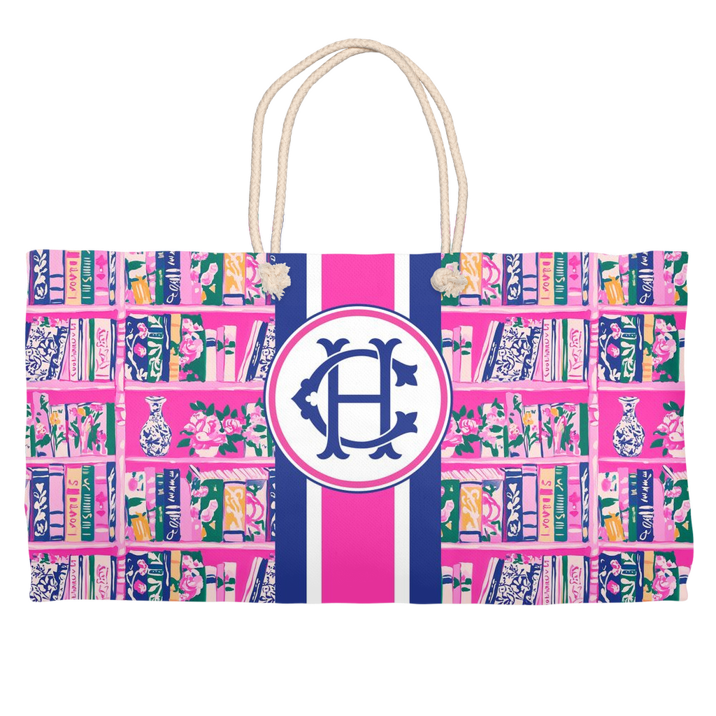 Pink Book Lovers Monogram Tote