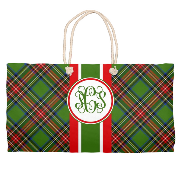 Green Plaid Monogram Tote