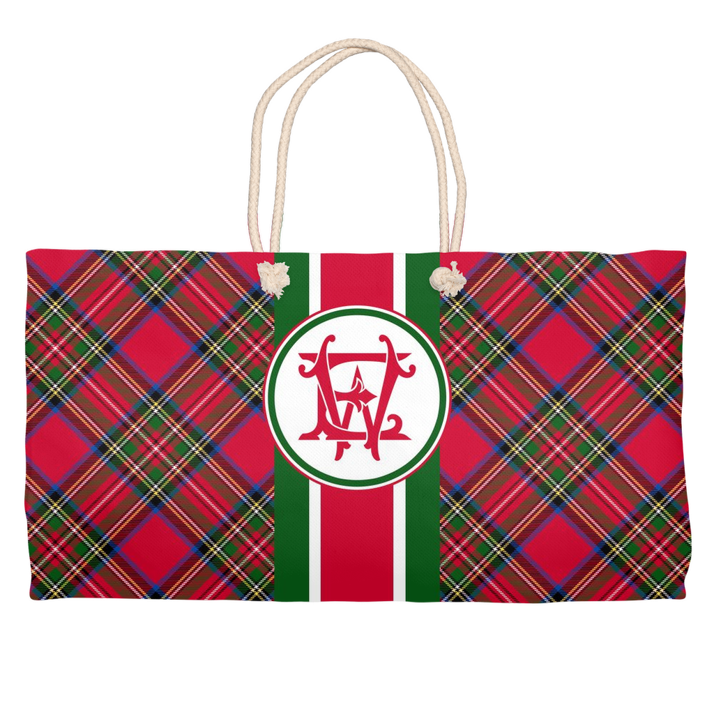 Red Plaid Monogram Tote