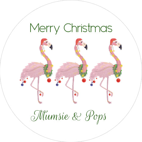 Holiday Flamingo Square or Round Stickers