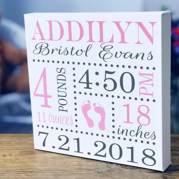 Birth announcements, Baby gift, Baby shower gifts, birth canvas