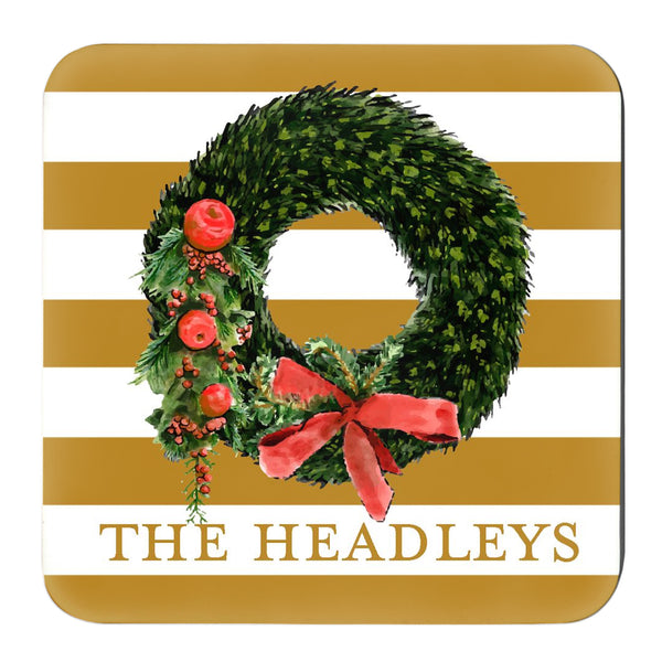 Holiday Boxwood Wreath Coaster Set