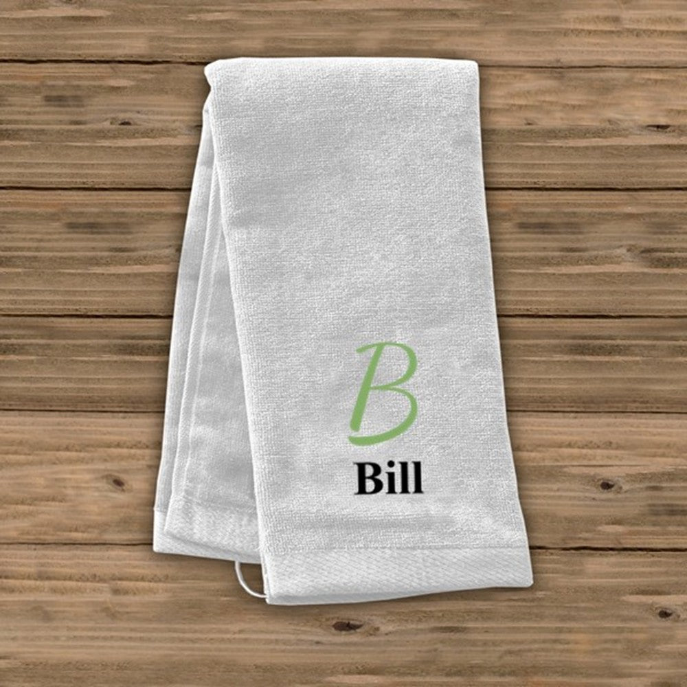 Personalized White Initial & Name Golf Towel