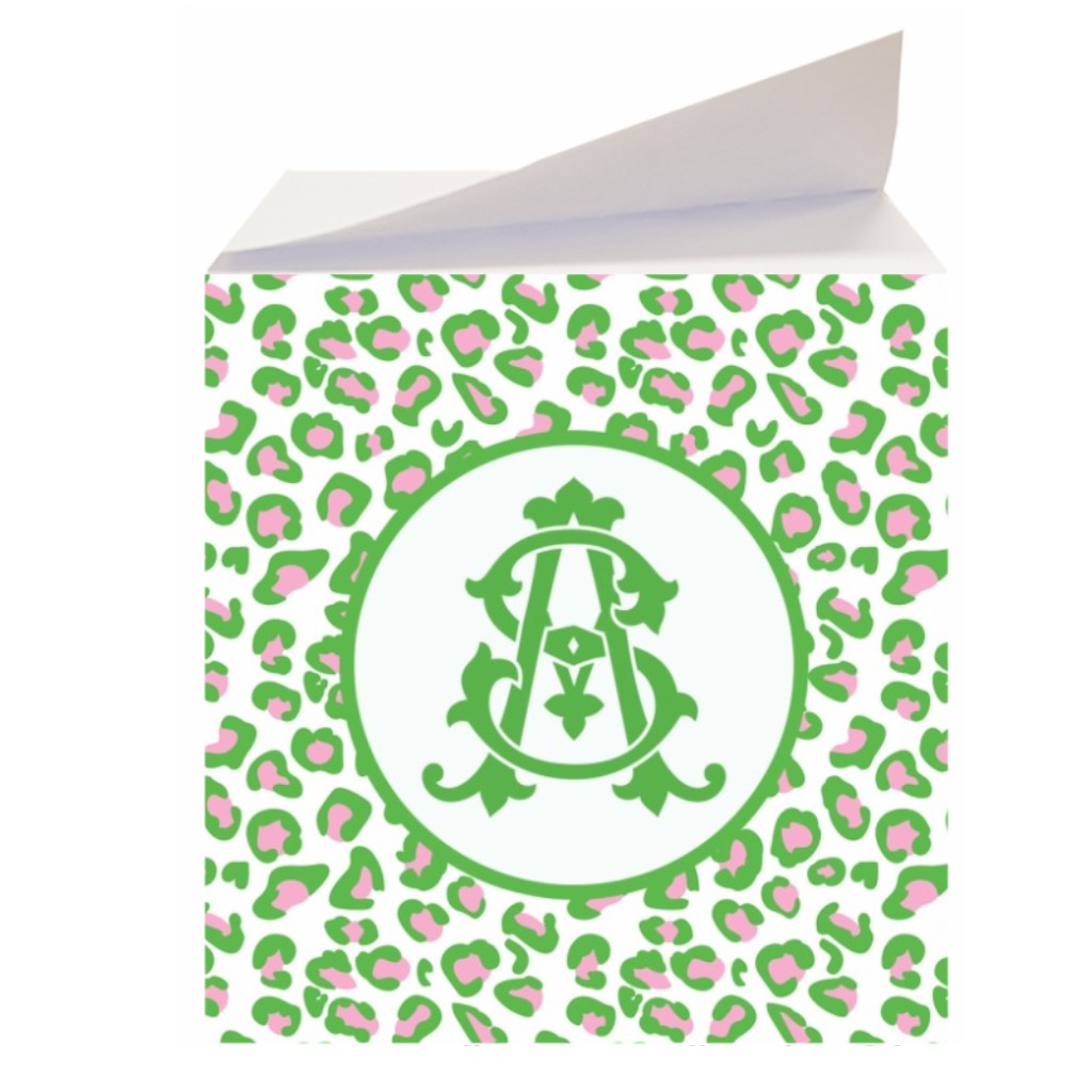 Green & Pink Leopard Sticky Memo Note Cube