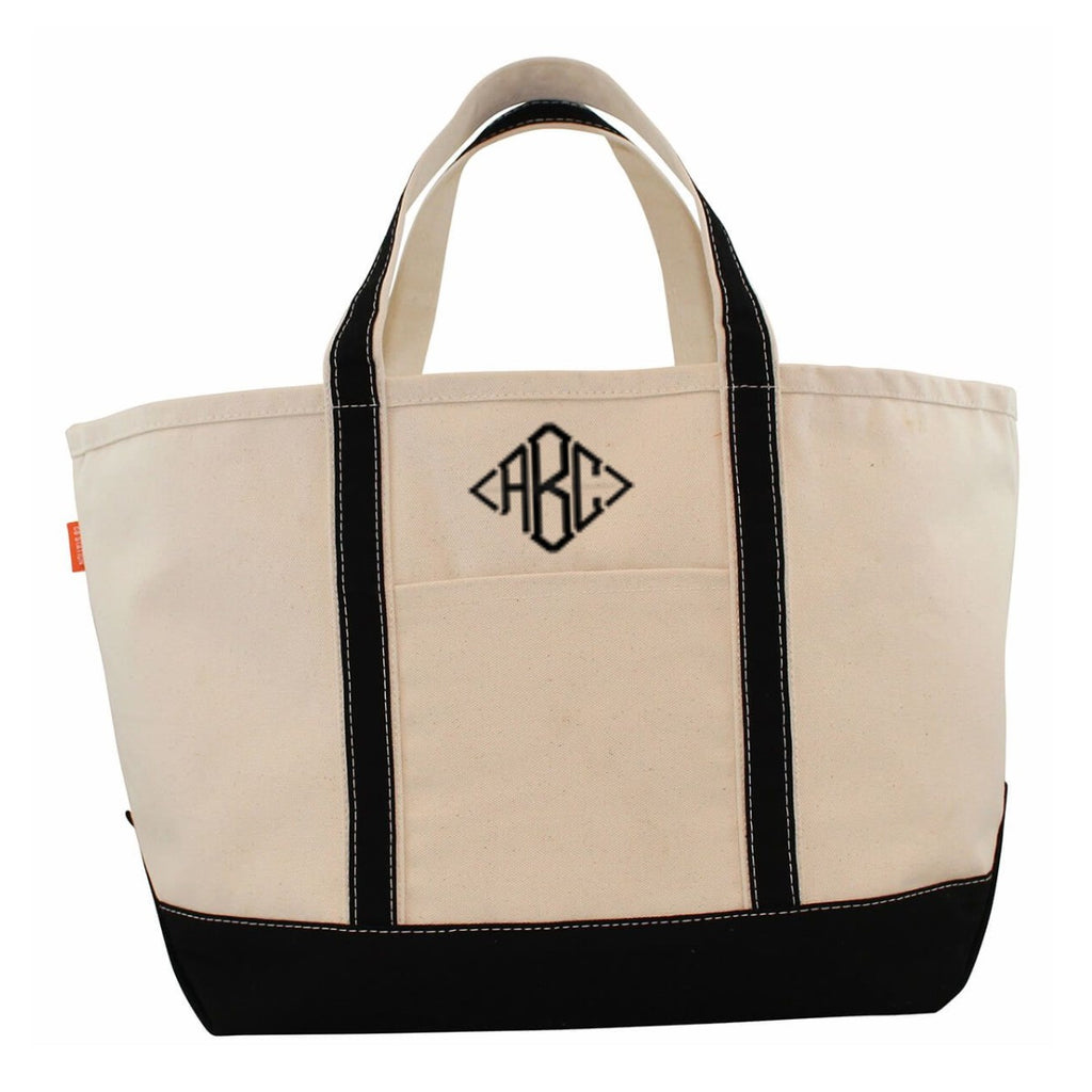 Canvas Boat Tote Bag with Monogram {Black}
