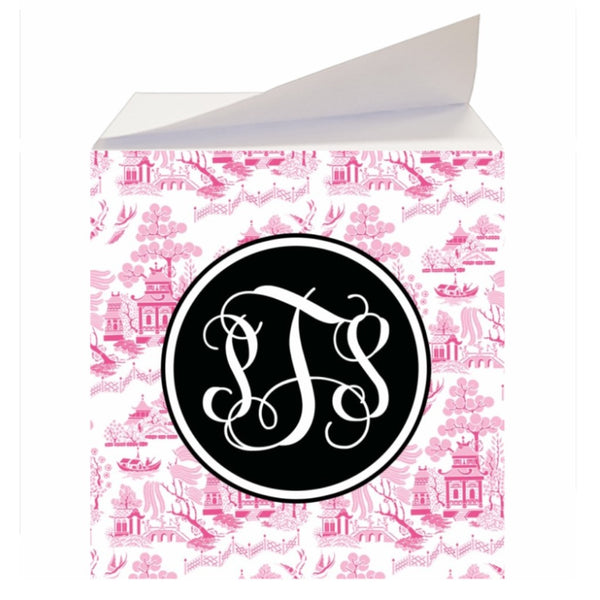 Reverse Pink Chinoiserie Sticky Memo Note Cube