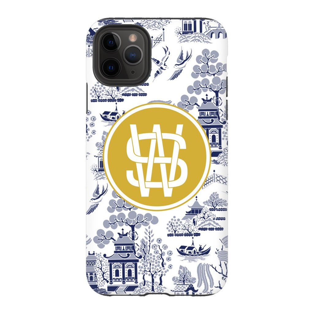 Reverse Navy Chinoiserie Phone Case - Choose Accent Color