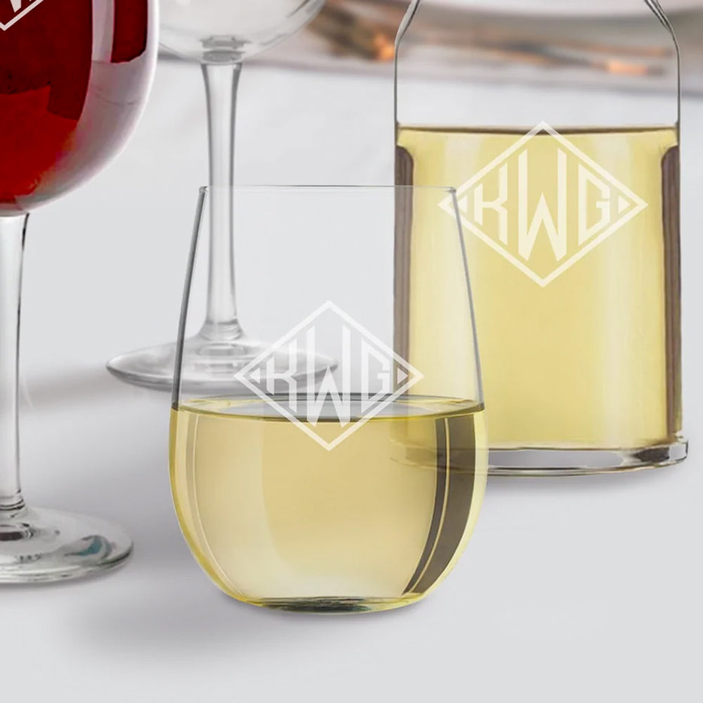 Engraved Stemless Wine Glasses - Set of Four