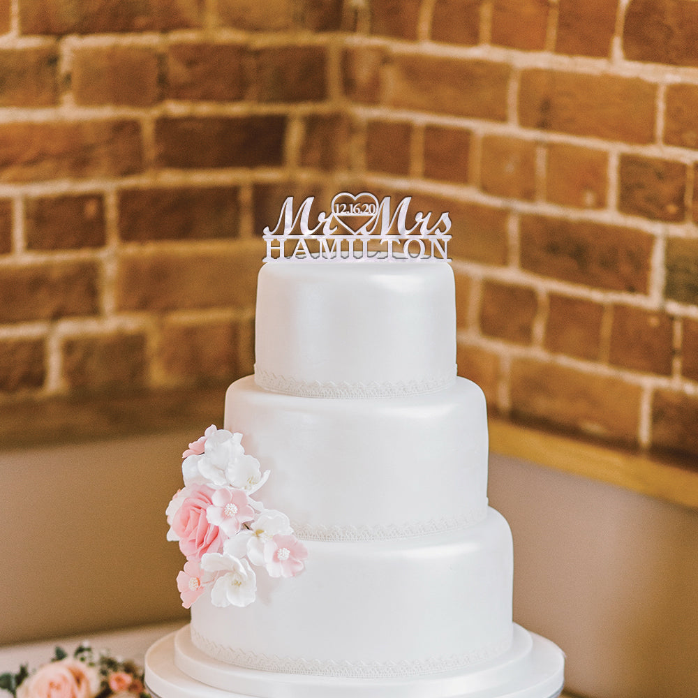 Mr. & Mrs. Heart Wedding Cake Topper